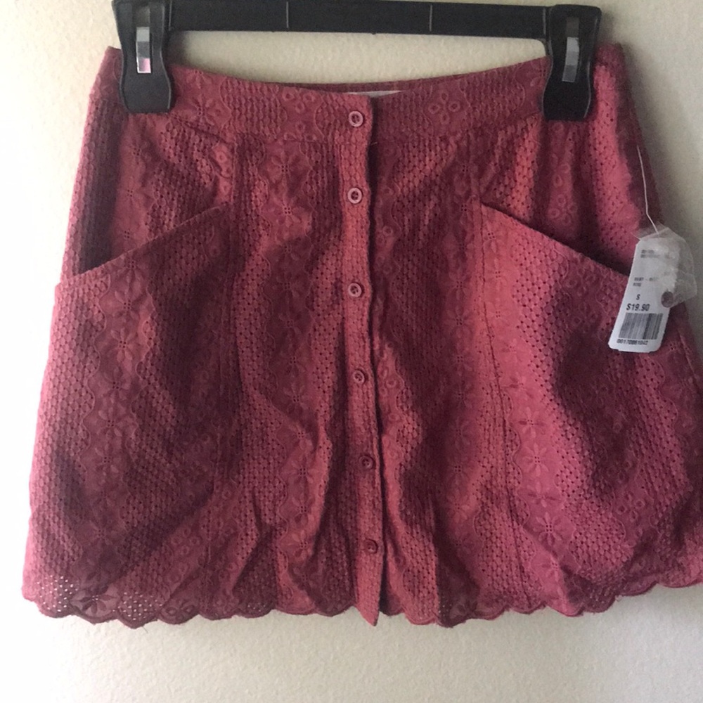 Maroon lace button up skirt
